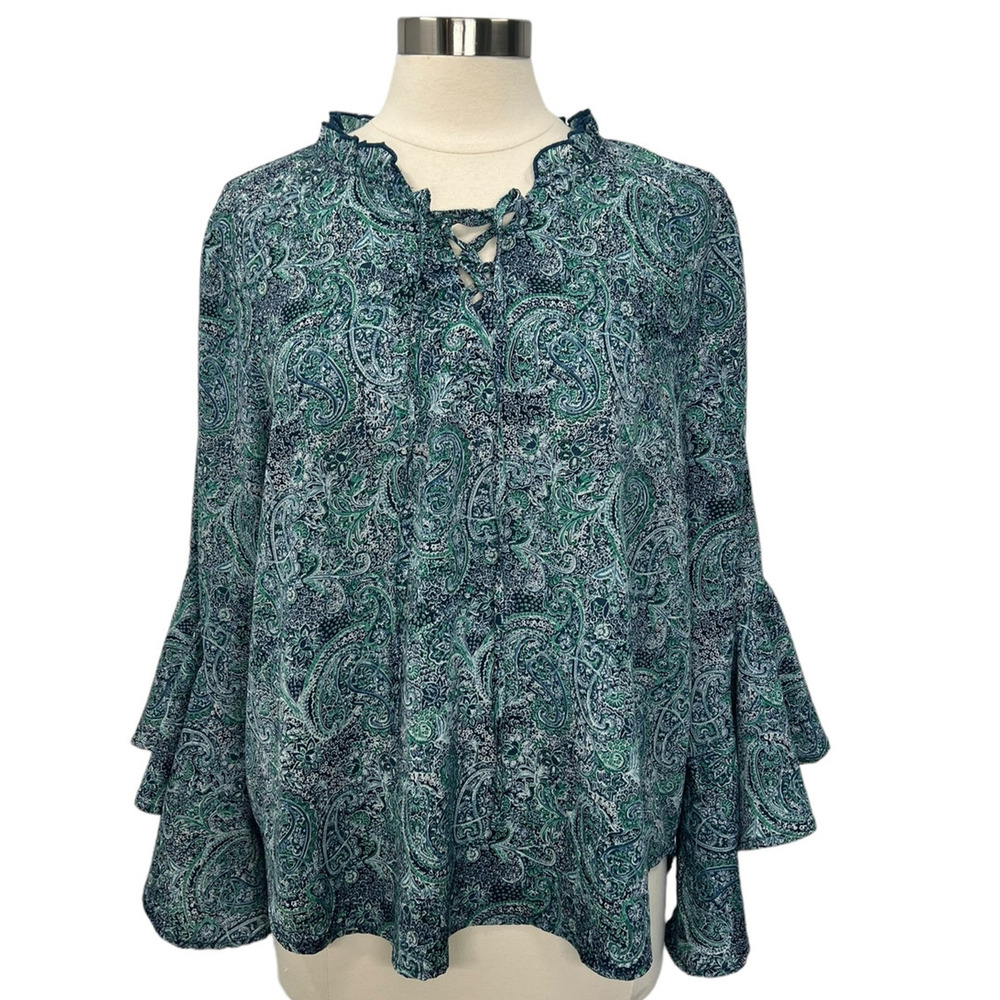 FRYE Paisley Print Bell Sleeve Boho Blouse SZ LG